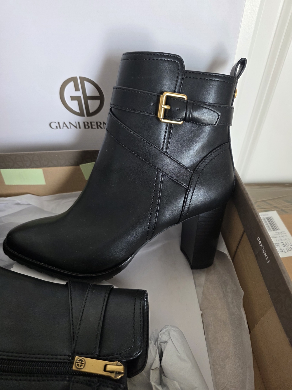 Giani Bernini Black Leather Ankle Boot with Gold Buckle - Picture 7 of 13